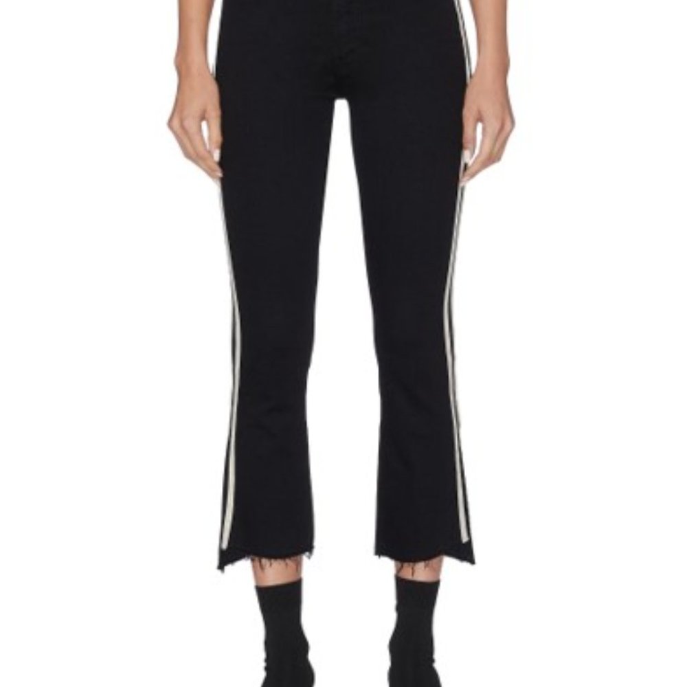 Mother Crop Step Fray Racing Stripe Jean Black